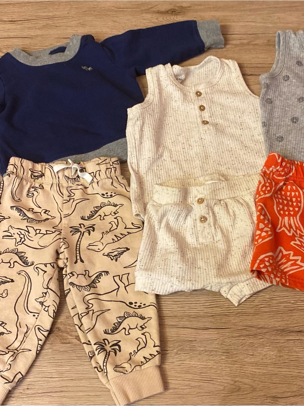 3 Carter's Navy Blue and Cream Kids Matching Set with Dino Joggers